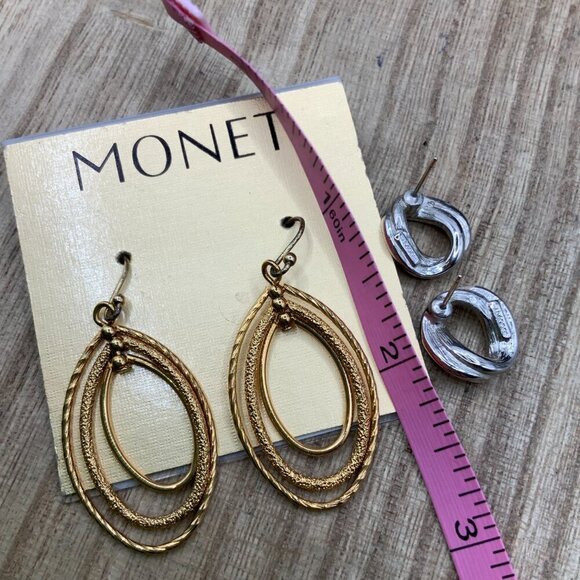 Monet Gold Silver Tone Dangling Circle BUNDLE Earrings - Picture 5 of 6